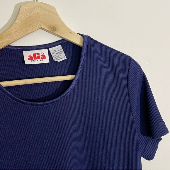 Vintage | Alia Petites Blue Ribbon Ribbed Tee - Picture 2 of 7